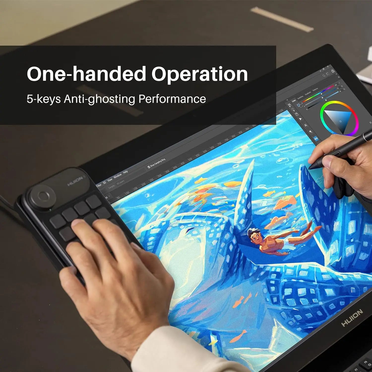 HUION Keydial Mini Wireless Keyboard Bluetooth Connectivity Keyboard with Dial for Drawing Tablet PC MacBook Surface