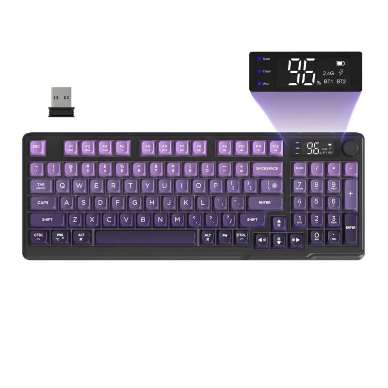 M96 Wireless Gaming Keyboard Creamy Membrane with Rainbow Backlight,Media Knob,LCD Screen,Dual