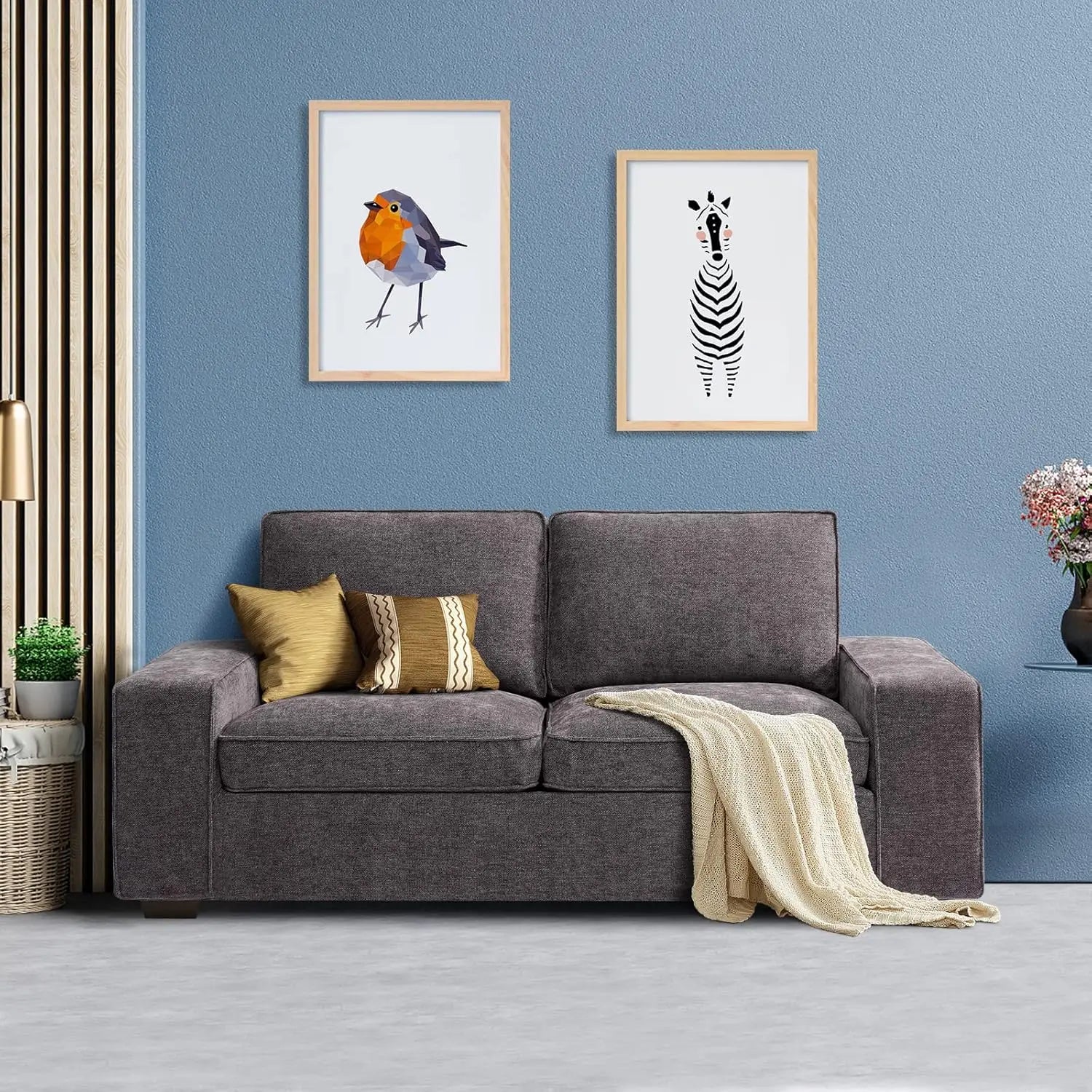 Modern Sofas Couches for Living Room Chenille Deep Seat Sofas & couches with Metal Removable Low-Back Sofa Cushion