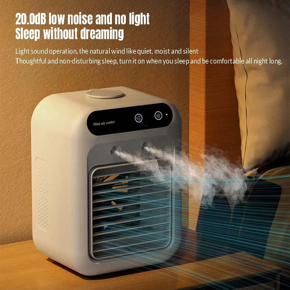 Mini Cold Airconditioner Fan 2-Speed 1800mHA Humidifier Mist Cooler USB Charging 500ml Water Tank Cooler for Home