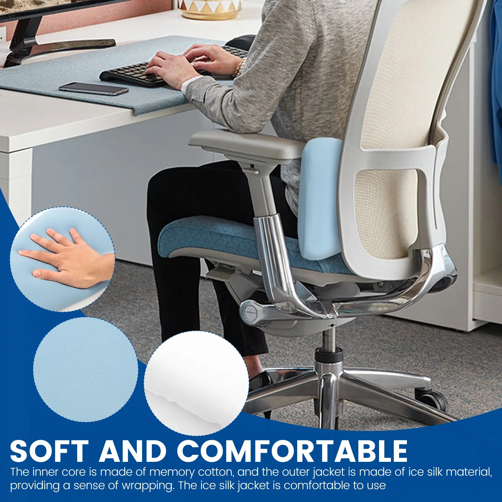 Lumbar Support Pillow Ergonomic Memory Foam Waist Pillow Soft Breathable Back Support Sleeping Pillow for Car Sofa