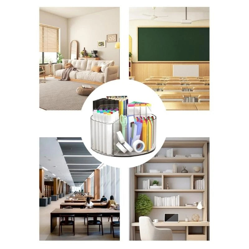 360 Degree Rotating Pen Holder Desk Organizers 6 Slot Clear Acrylics Pencil Holder Art Supply Organizers Marker Holder