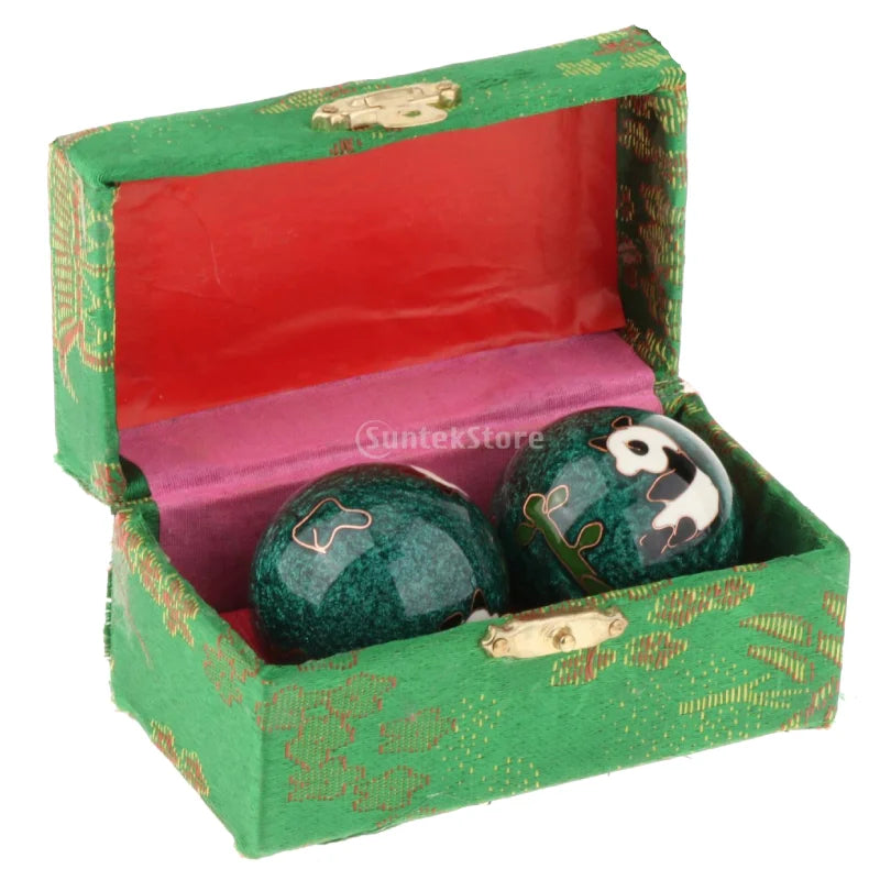 2pcs Chinese Baoding Balls With Fitness Seniors Finger Dexterity Massager Baoding Balls Relax - Panda green 42mm