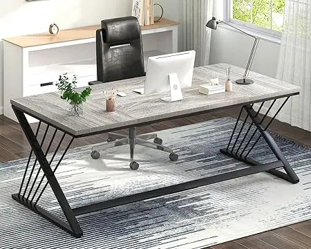 70.9 Z-legged industrial computer desk 2-person modern home office desk large gaming administrative desk - United