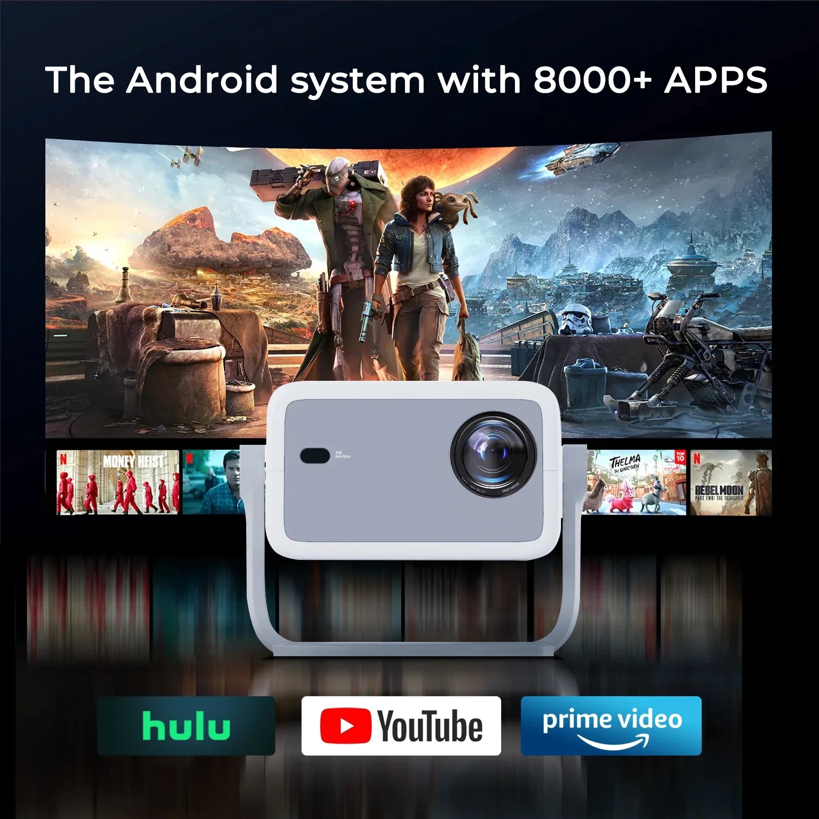 LynCast 4K L018 Projector 800ANSI Native 1080P Auto Focus & Keystone 360° Rotate Android 11 BT5.2 WIFI6 Portable Home