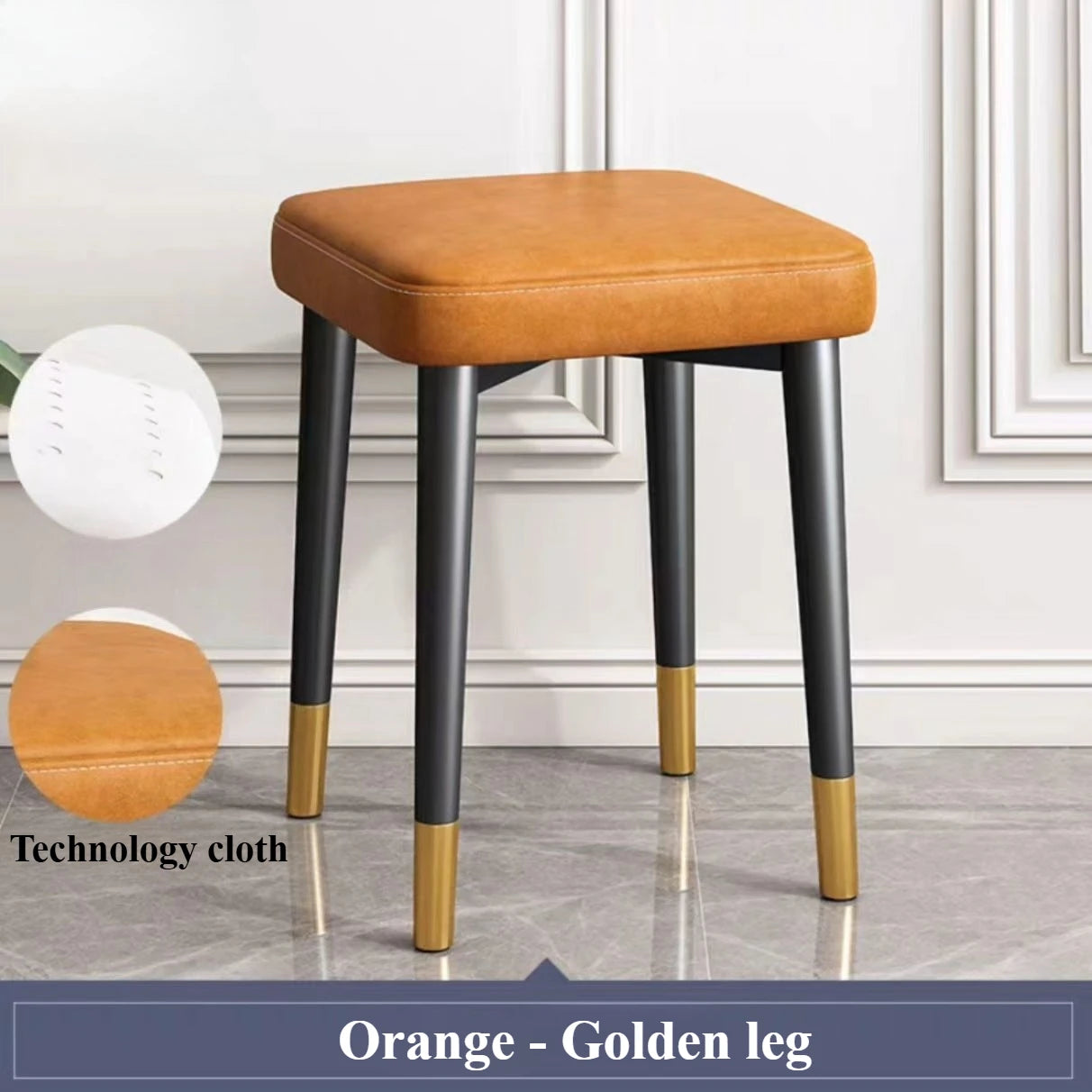 Modern Cushioned Stool for Dining Room Living Room Bedroom and Office | with Golden Foot Cover Criss-cross Construction