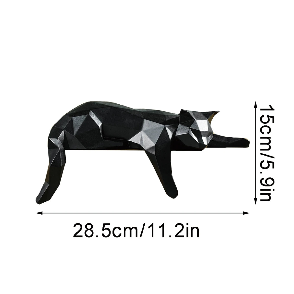 White Black Cat Statue - Geometric Modern Room Decor Figurine Sculpture for Home Office as Table Shelf Desk Decor Lying