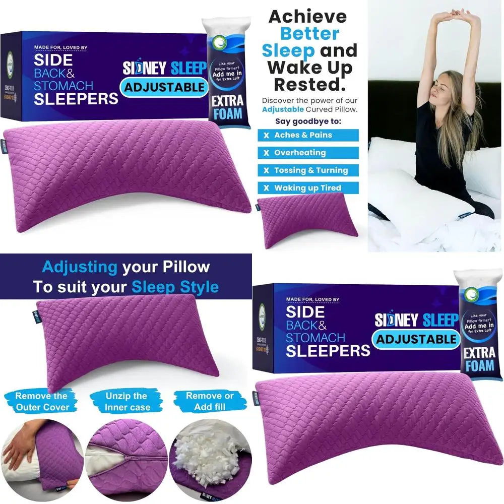 King Size Adjustable Memory Foam Pillow for Side and Back Sleepers - Neck & Shoulder Relief with Extra Foam (Magenta)