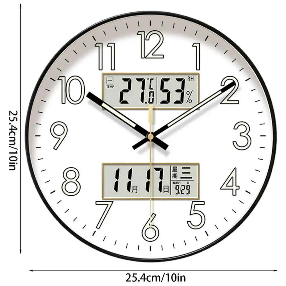 Non Ticking Wall Clock Round Wall Clock Glow In Dark Home Decor Featuring Calendar 10/12/14 Inch Large Digital Display