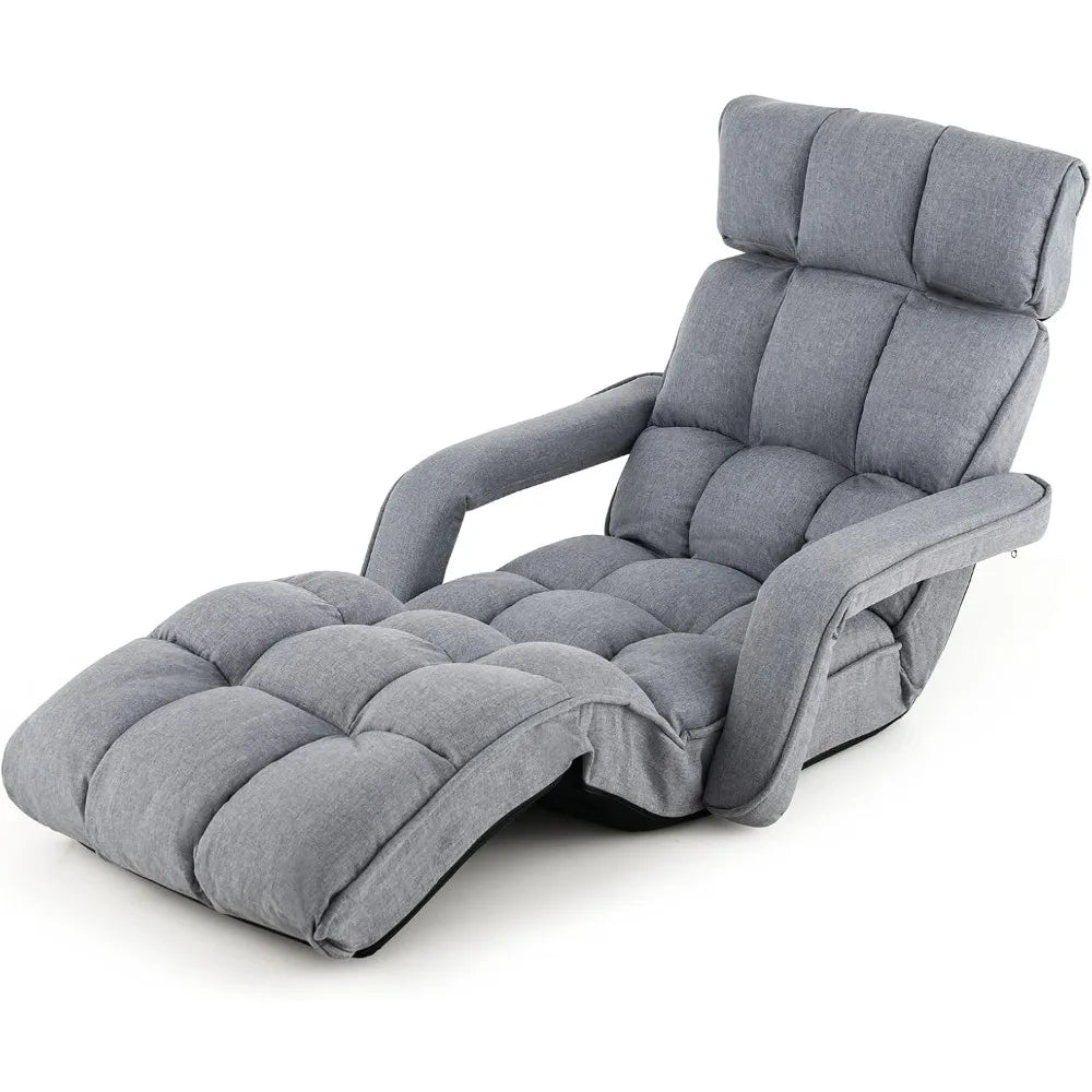 Foldable Floor Lazy Sofa Indoor Chaise Lounge Sofa with 6 Adjustable Positions Folding Chair Bed with Adjustable
