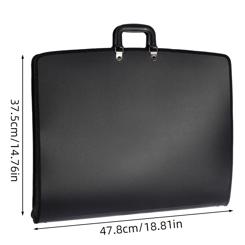 Kobest Large Capacity Portable File Bag A3 Painting Art Bag Sketch Paper Storage Outdoor Photo Selection - Black