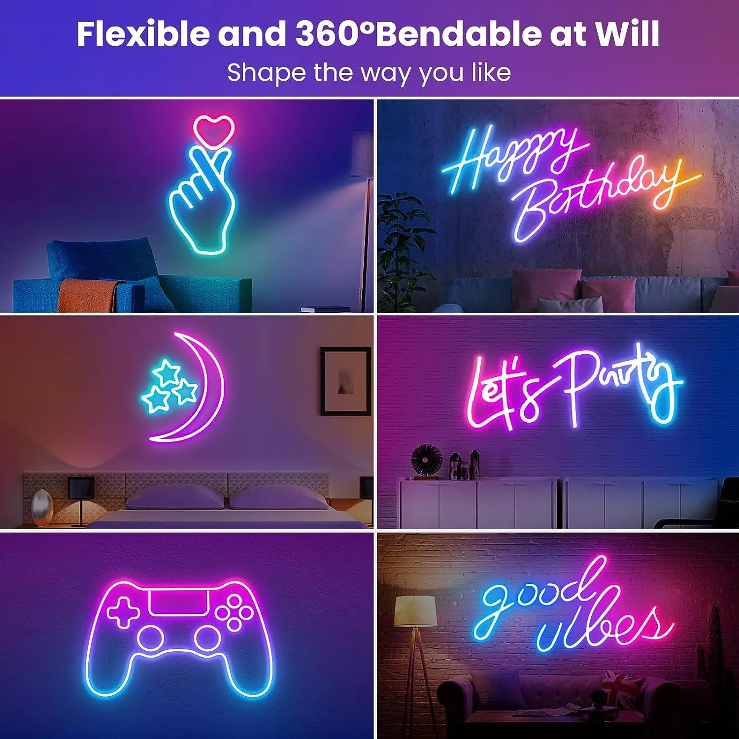 LED Neon Strip Light,3/5m Smart LED WIFI APP RGB,16Colors DIY Light Waterproof Flexible Light Strip Work With Alexa