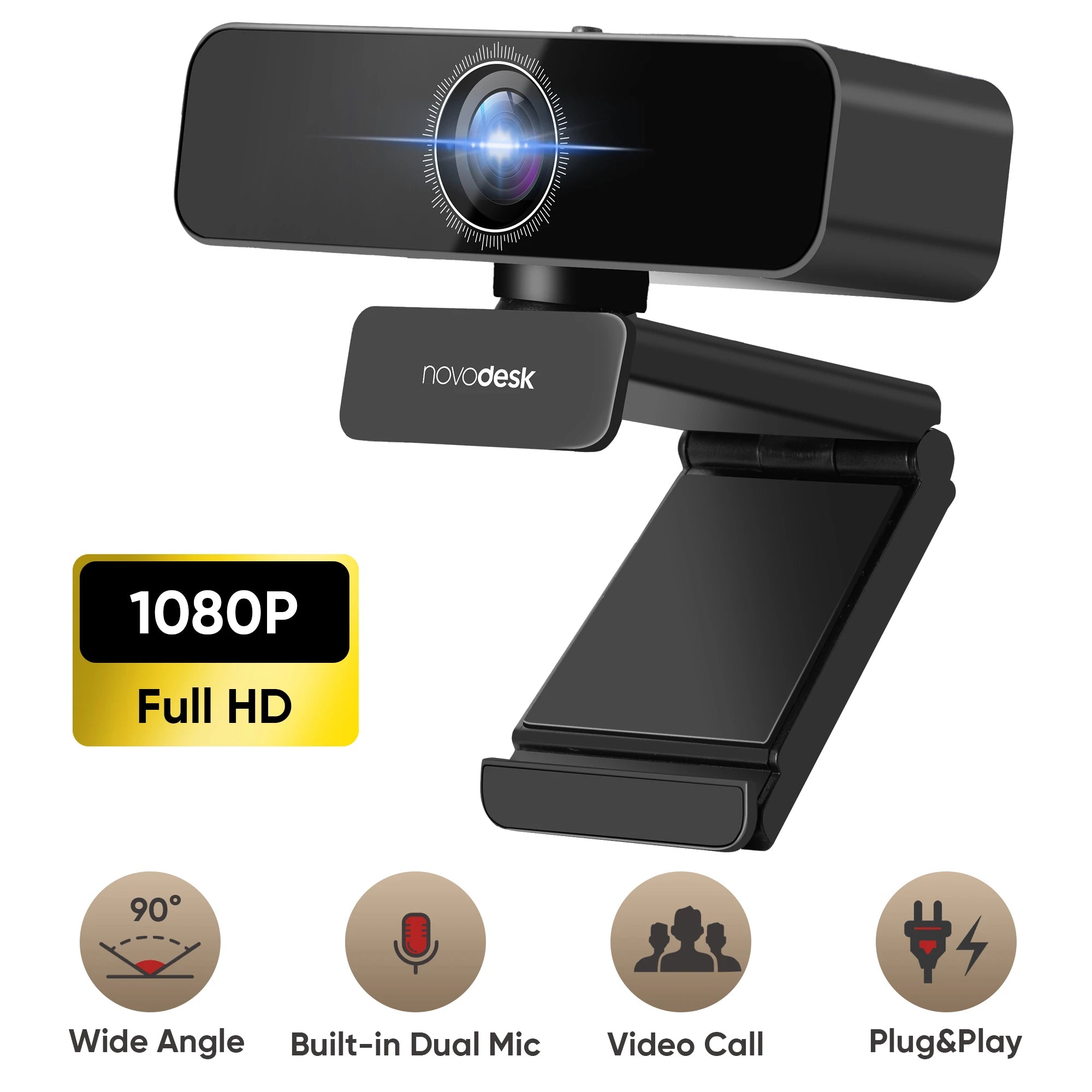 Deli 1080p HD Webcam with Microphone Privacy Cover & Tripod Plug and Play for Video Conferencing - Black 1080P / United