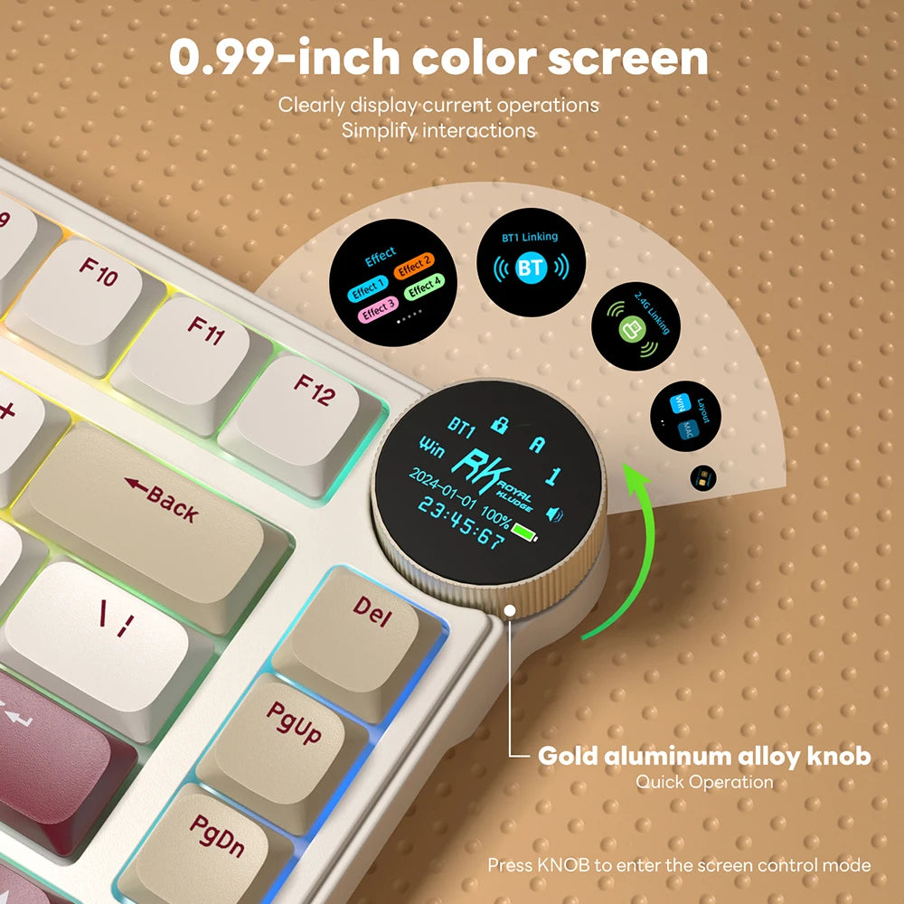 RK N80 Royal Kludge Gamer Keyboard 2.4G Wireless/Bluetooth/USB-C With 80% RGB Backlit Mechanical Keyboard Low Profile