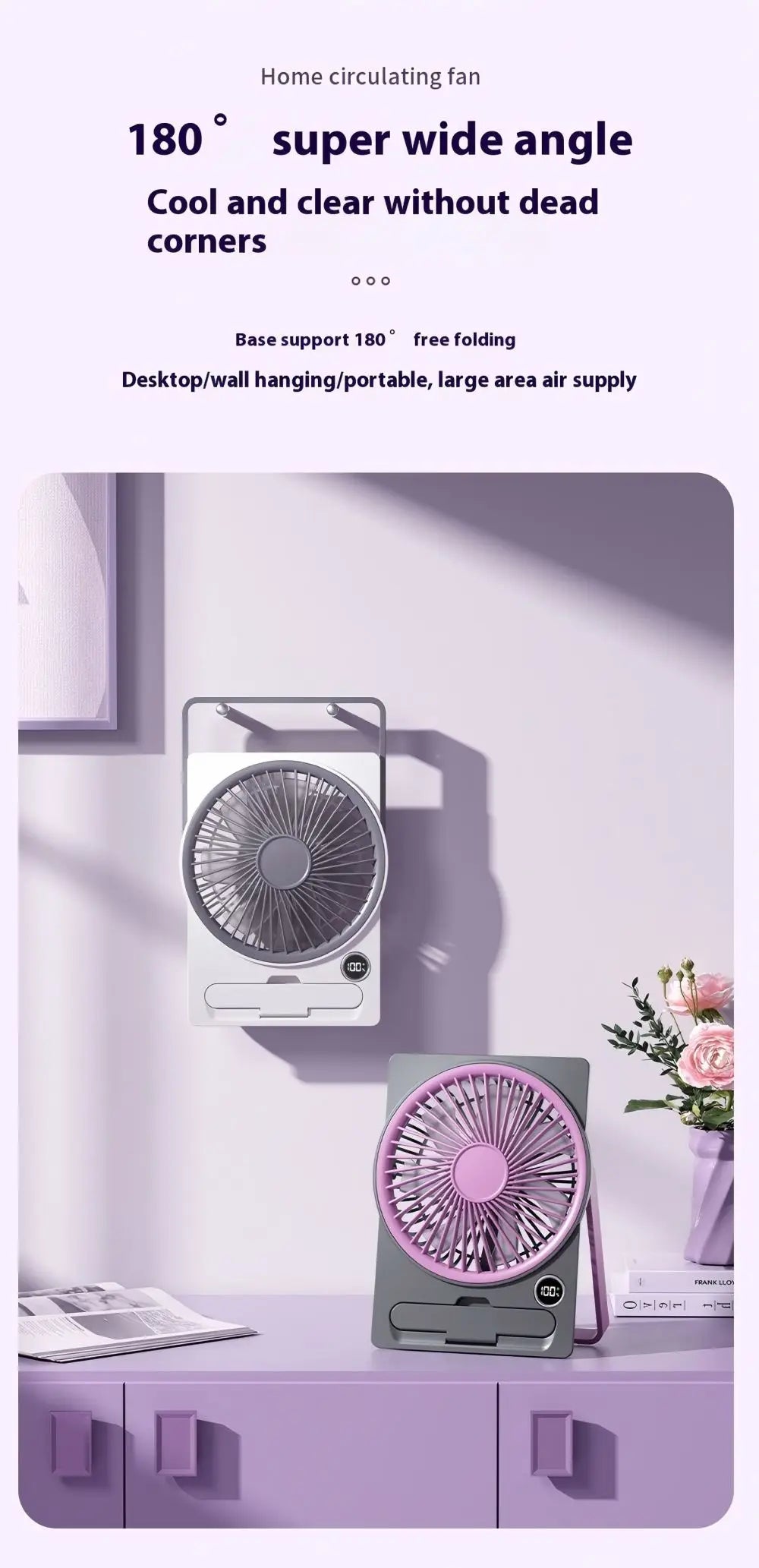 Table fan portable USB charging fan wall mounted personal fan with power display 5-speed ultra-quiet table fan