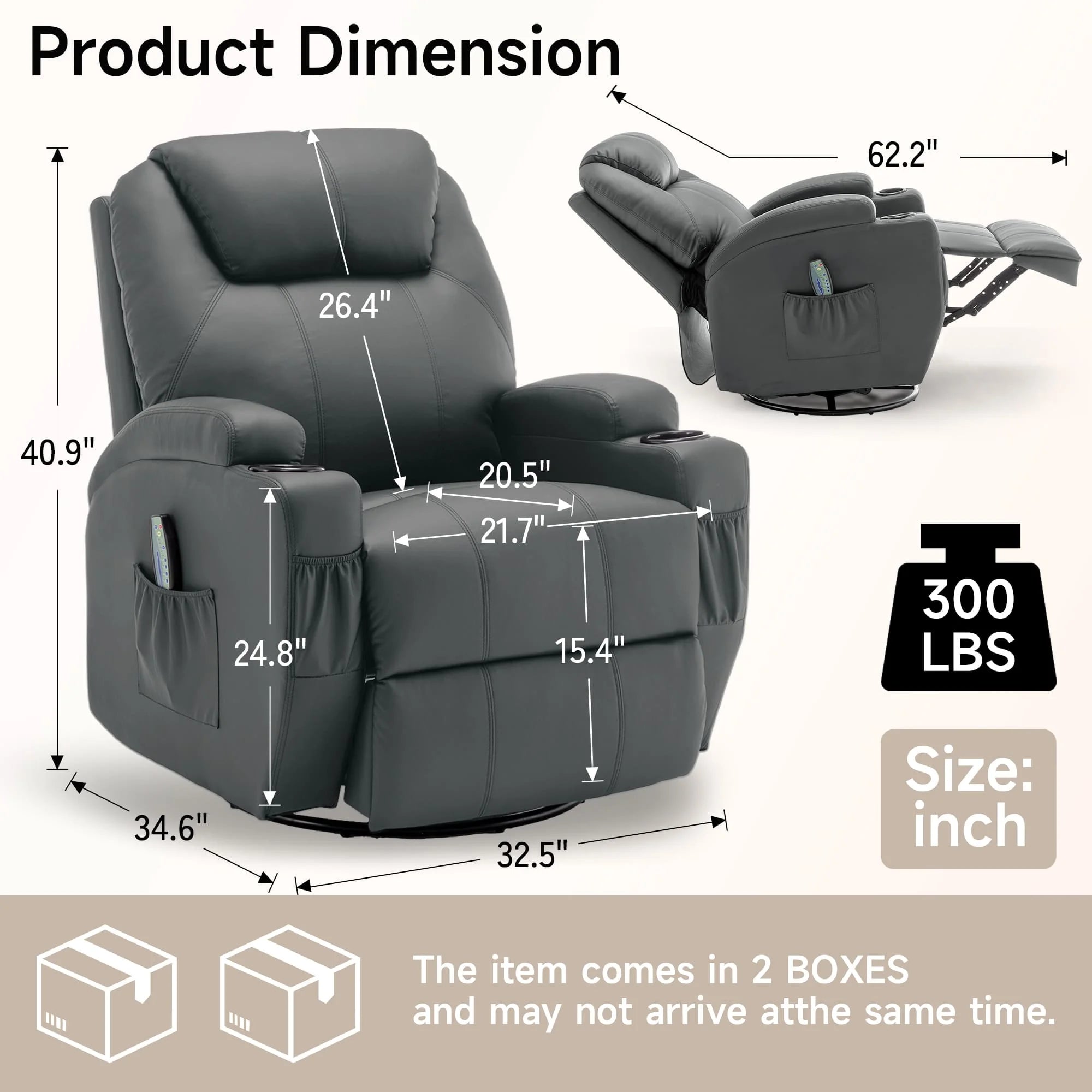 Recliner Chair with Massage and Heat 360° Swivel Rocking Chairs for Adults Remote Control and Cup Holder for Living Room