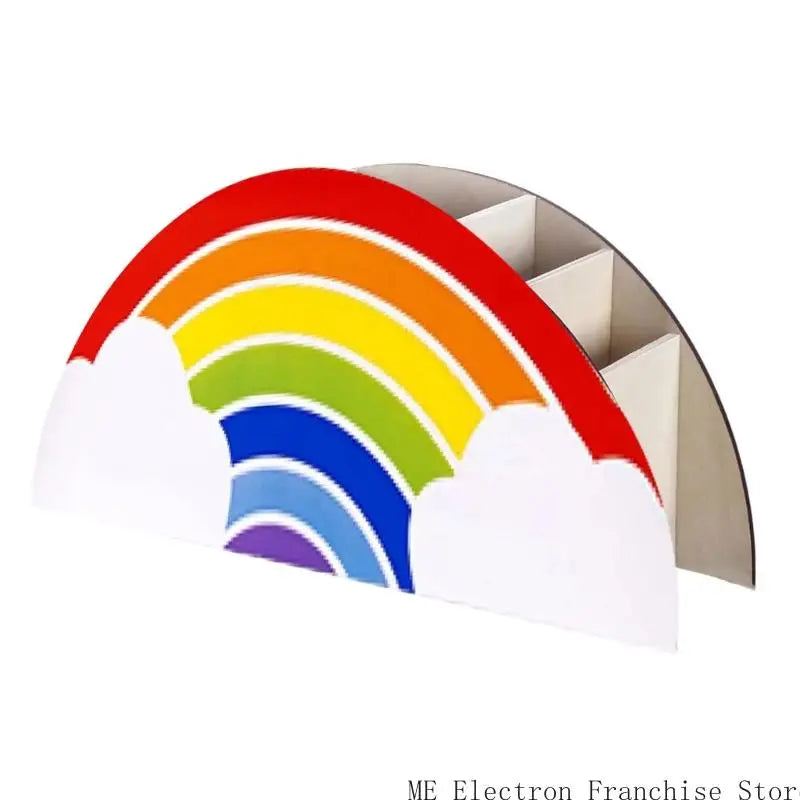 Rainbow Pen Cup Decorative Desktop Pencil Cup 5 Compartment Pen Organizers for Children Student Adult - H / CHINA