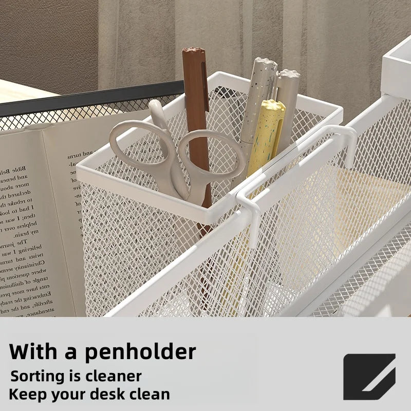 Metal File Stack Stackable Desk Organizer Office Desktop Organizer Multilayer File Tray with a Hanging Pen Holder Desk