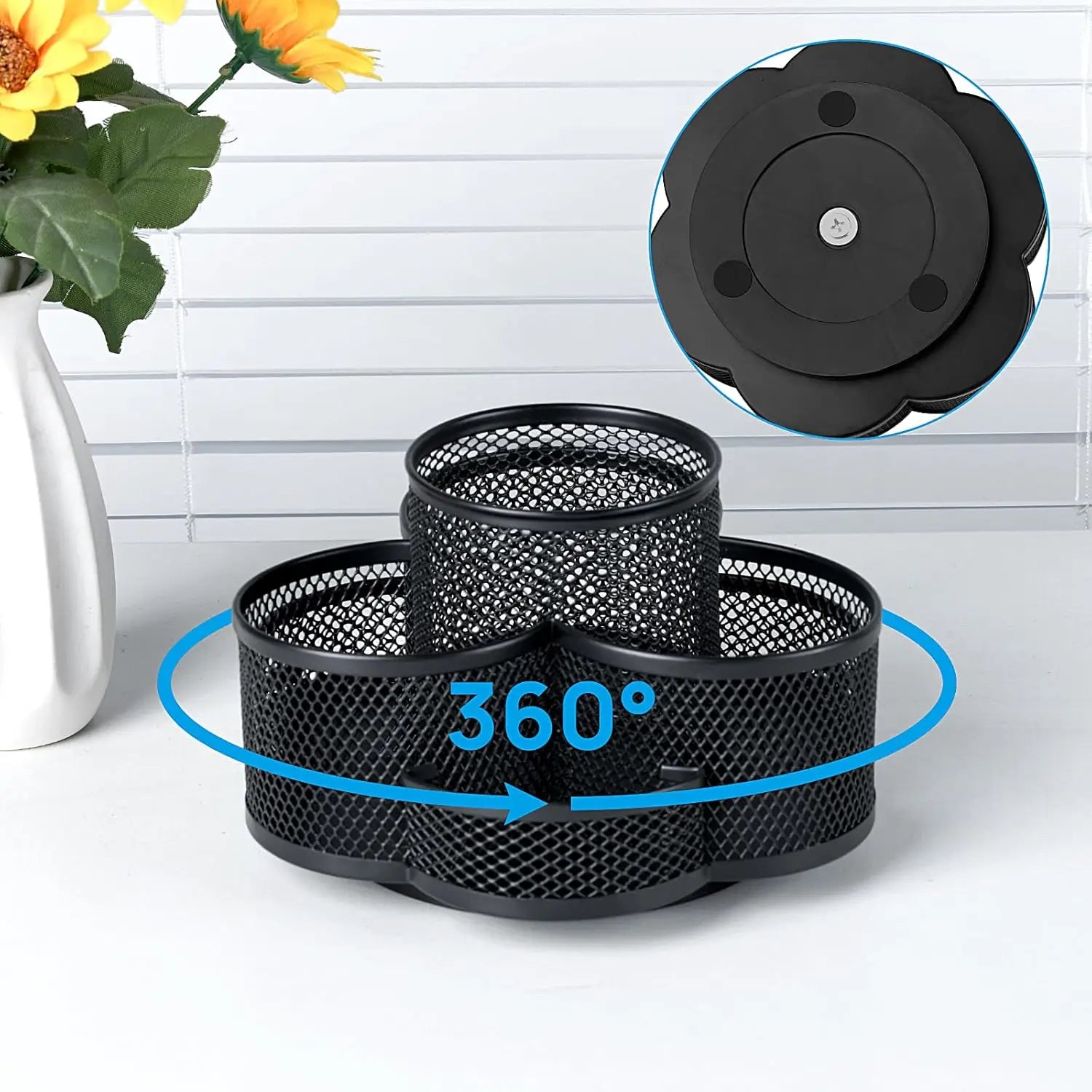 Pen Holder for Desk 360 Rotating Pencil Holder Cup Holder for Desk Office Desk Organizers and Accessories in Black