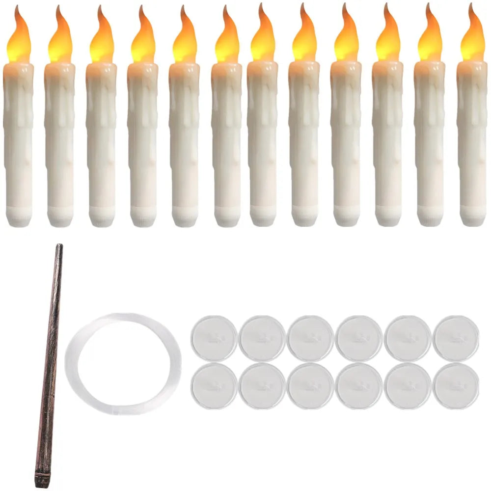 12/48Pcs Floating Candles with Magic Wand Flickering Warm Light LED Flameless Candle Taper Candles for Christmas