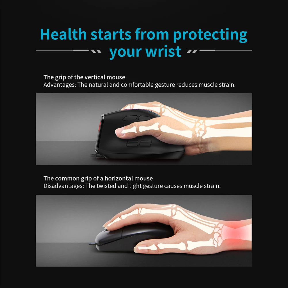 ZELOTES T-50 Ergonomic Wired Vertical RGB Mouse 12800 DPI Adjustable for PC Computer Gaming USB Wired Vertical Optical