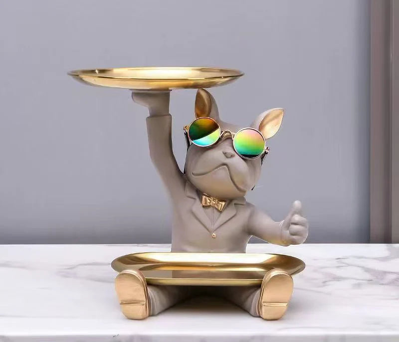 Resin French Bulldog Tray Statue Cool Bulldog Storage Decor Key Bowl Dog statue For Modern Home Decor Office Desk Decor
