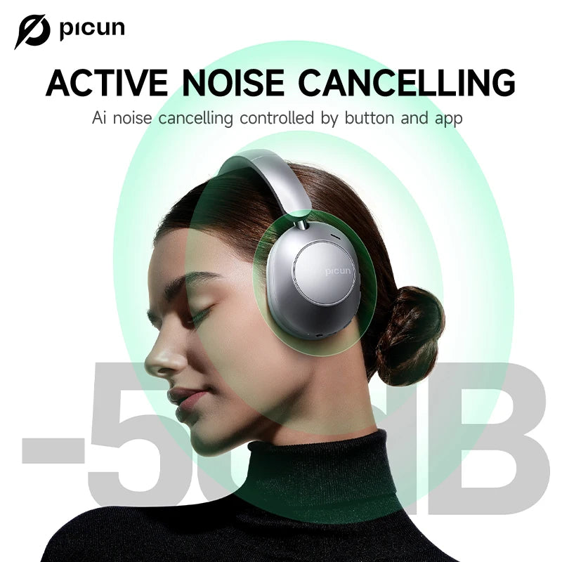 Picun F6 Active Noise Cancelling Bluetooth Headset Hi-Res ANC Head Tracking 3D Audio Wireless Headphones APP Control