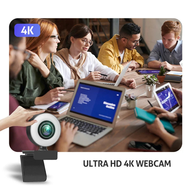 4K Webcam 2K Full HD Web Camera With Microphone LED Fill Light USB Web Cam Rotatable For PC Computer Laptop for Youtube