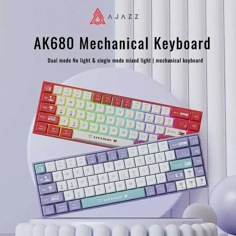 AJAZZ AK680 Mechanical Keyboard ABS Keycap 68 Keys Wired Wireless Bluetooth Gamer Keyboard Hot Swap Custom Gasket
