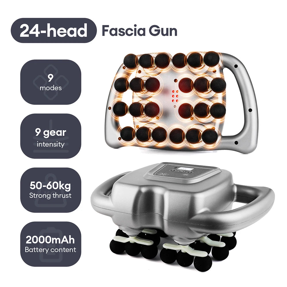 24-head Fascia Gun Rechargeable High Frequency Back Body Waist Massage Machine Neck Shoulder Back Professional Muscle