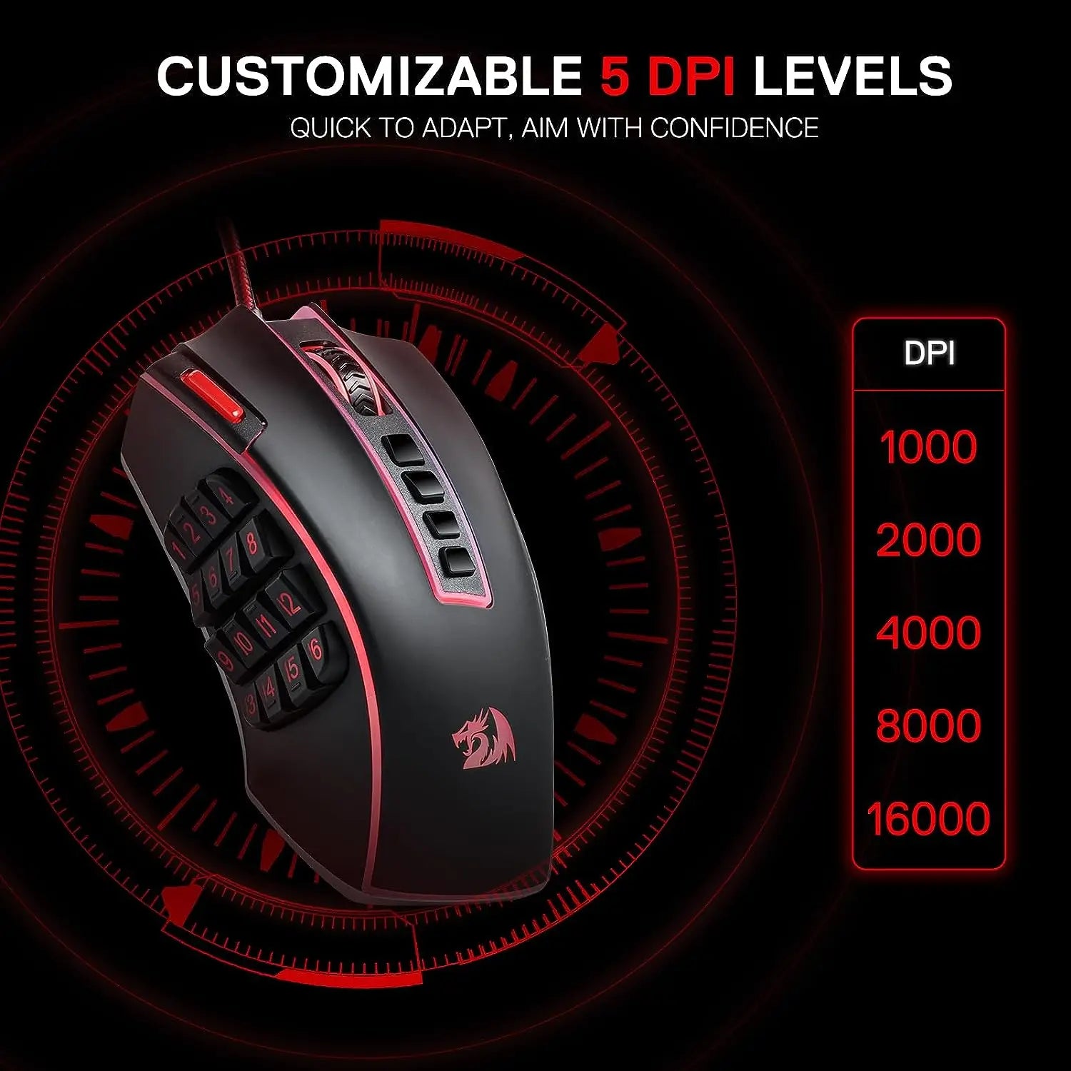 Redragon M990 MMO Gaming Mouse 32000 DPI High Precision Wired RGB Gamer Mouse w/23 Programmable Buttons 16 Side Macro