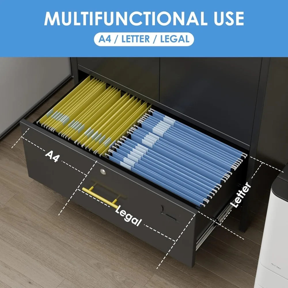 Lateral File Cabinet 73’’ Black Filing Storage Cabinet with 1 Lockable Drawer Metal Arched Cabinets with Doors Arched