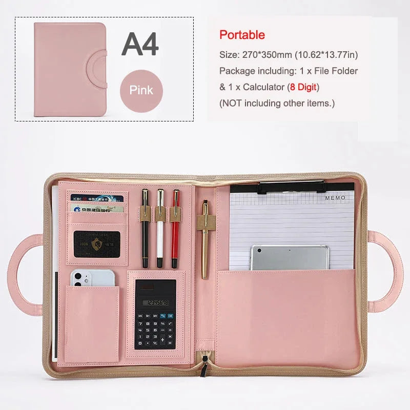 Portable Business Trip A4 Folder Organizer Leather Portfolio for Document File Tablet Holder Briefcase for Man Office
