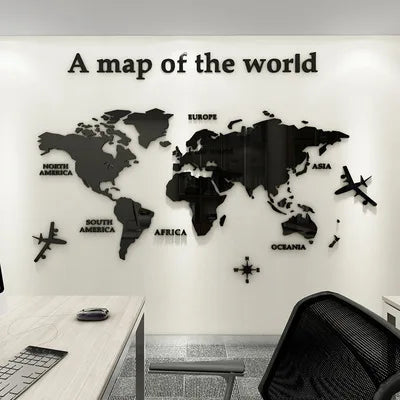 World Map Mirror Wall stickers for Living Room decoration Classroom Self adhesive Wall posters Office Decoration Home