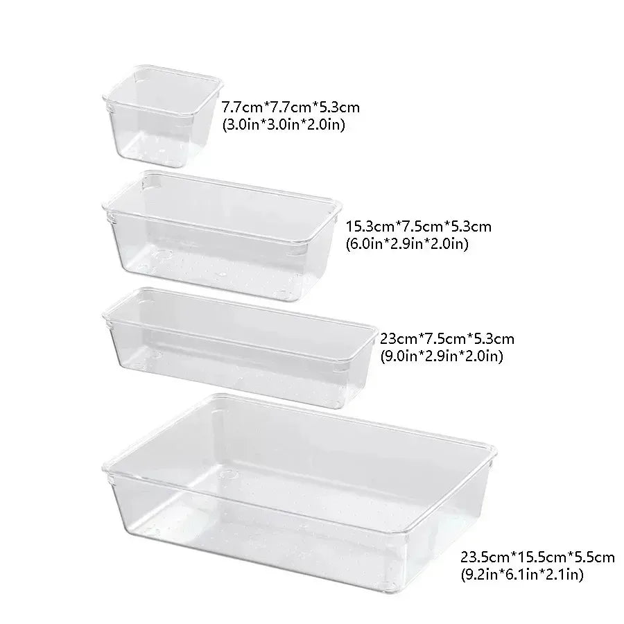 25/16/8/4pcs Drawer Organizers Set Clear Plastic Desk Dividers Bins Bedroom Dresser Office Storage Box for Makeup