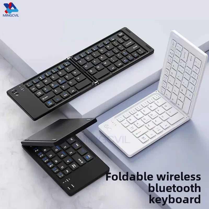 MINGCVIL Mini Foldable Wireless Keyboard Slim Portable Bluetooth Keyboard Rechargeable Folding Keyboard for IOS Windows
