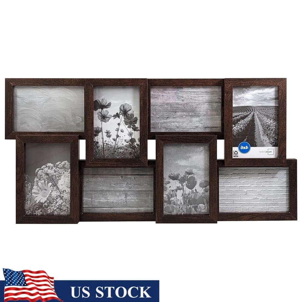 8 Opening Gallery Collage Frame 4x6 Photos Durable Wall Mount Picture Frame with Hangers Perfect Home and Office
