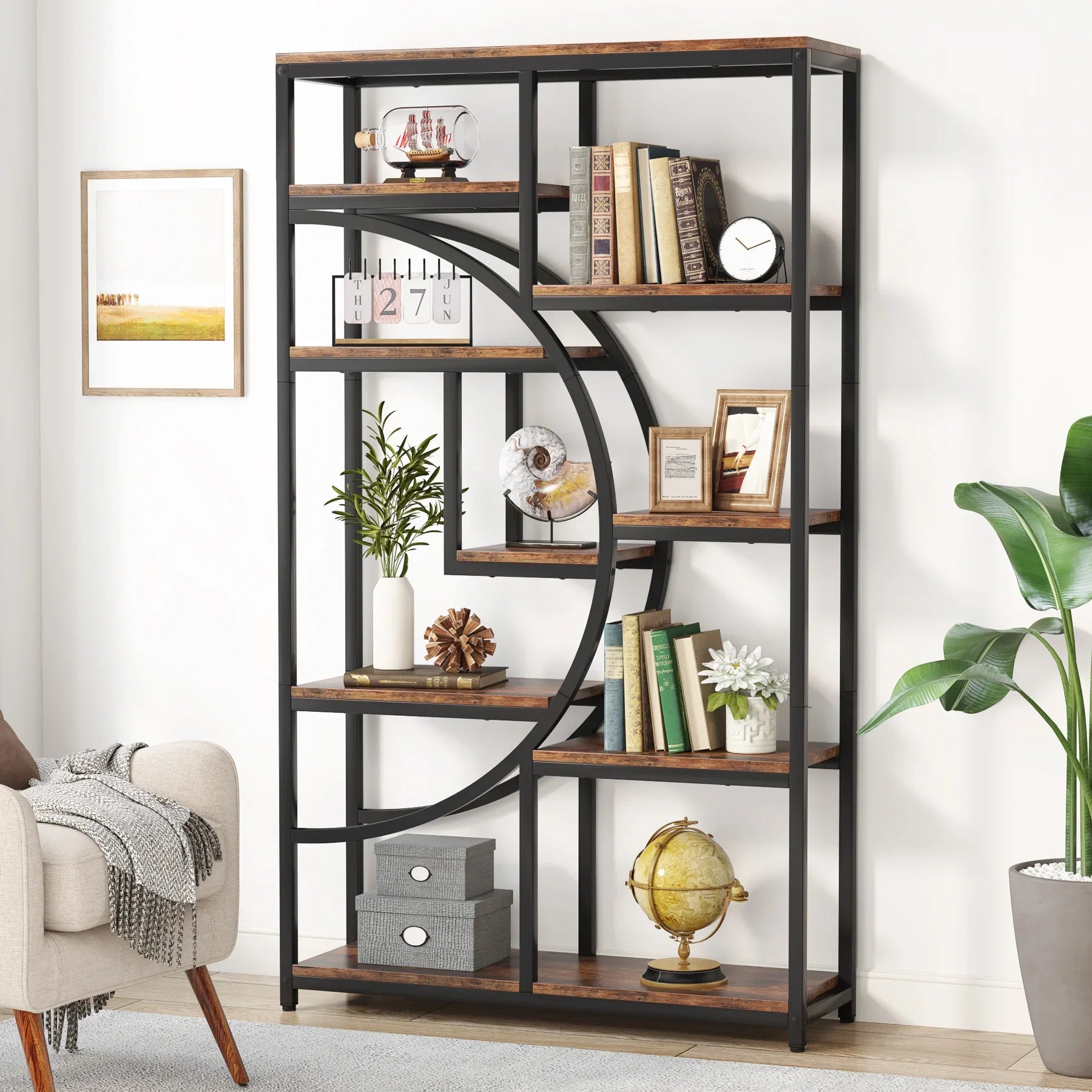 Tribesigns Bookshelf Industrial 5 Tier Etagere Bookcase Freestanding Tall Bookshelves Display Shelf Storage Organizer
