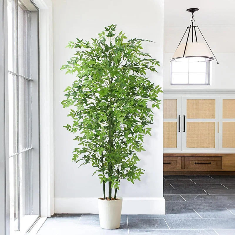 6ft Tall Artificial Nandina Tree Faux Bamboo Plant Real Touch Nandina Leafs Artificial Tree for Home Office Indoor