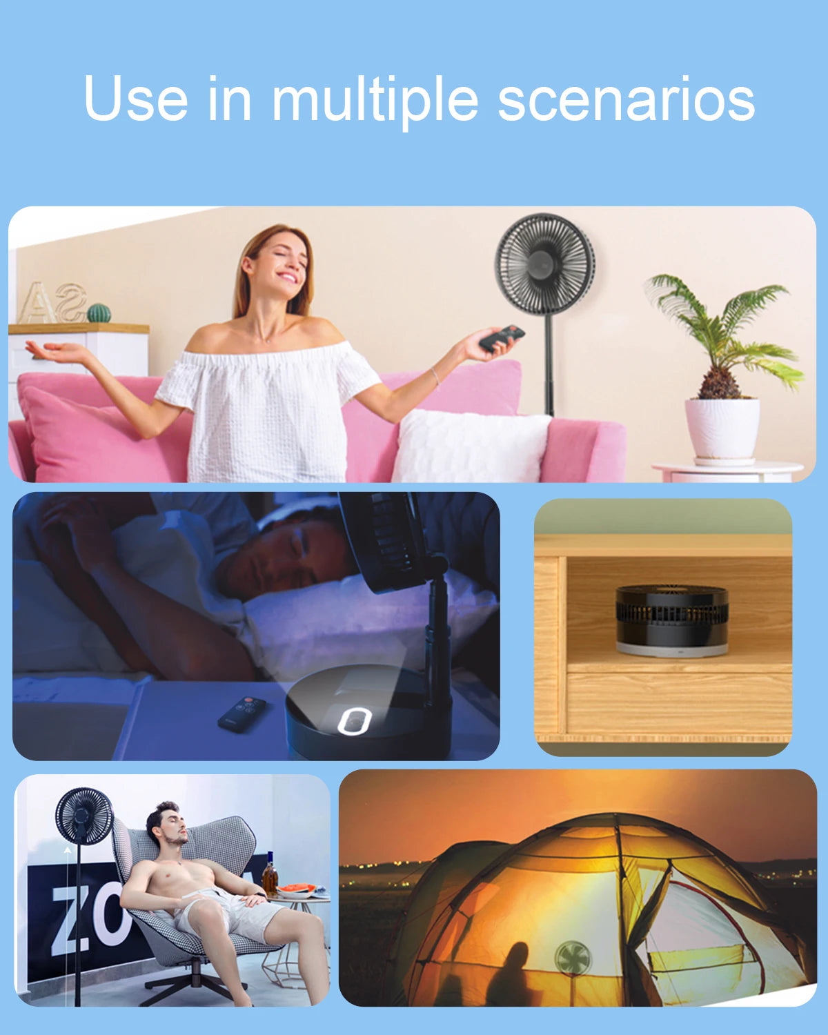 Foldable Fan Foldaway Oscillating with Remote Control 10800mAh Battery Operated Fans Portable for Outdoor Courtyard