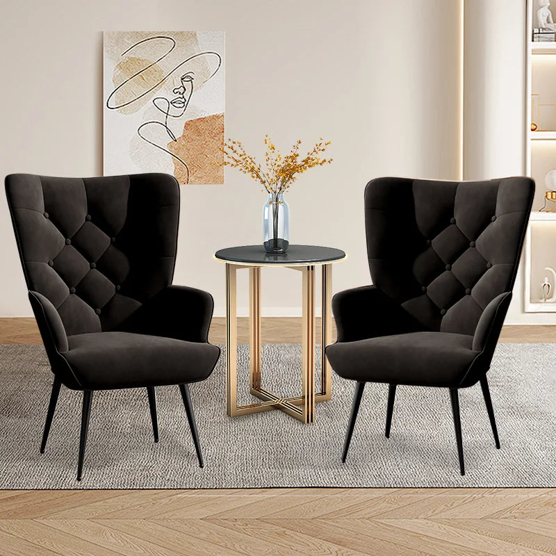 Velvet Armchair High Back Bedroom Chair Medieval Modern Living Room Chair Plush Button Back Sofa Chair Soft Cushioned