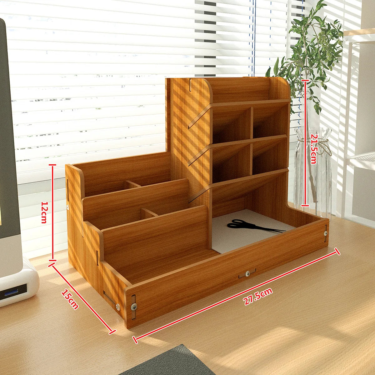 Student Desktop Wooden Pen Holder Mark Pen Oblique Plug-in Storage Rack Female Cosmetics Drawer Style Classified