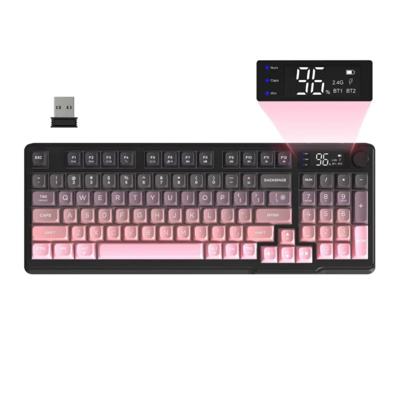 M96 Wireless Gaming Keyboard Creamy Membrane with Rainbow Backlight,Media Knob,LCD Screen,Dual