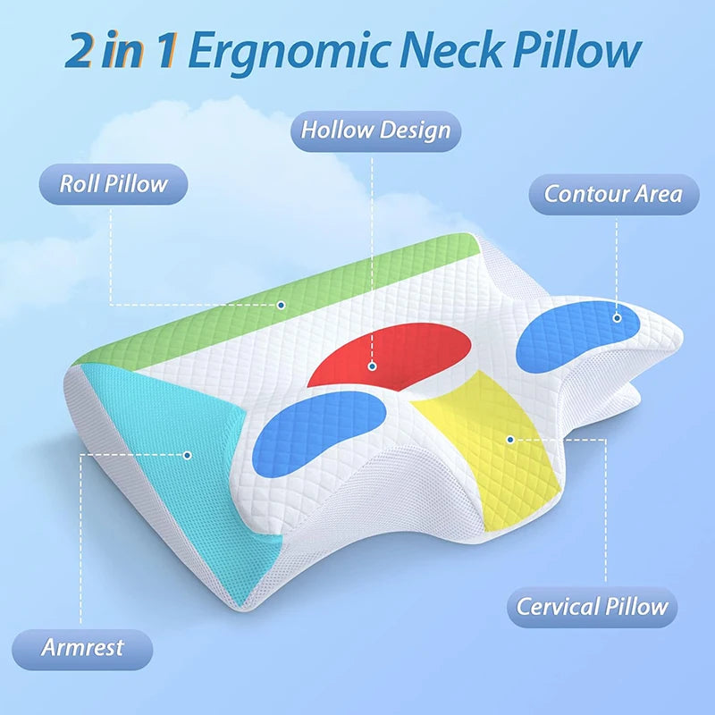 1pc Memory Foam Cervical Pillow 2 in 1 Ergonomic Contour Orthopedic Pillow for Neck Pain Contoured Support Pillows,Neck