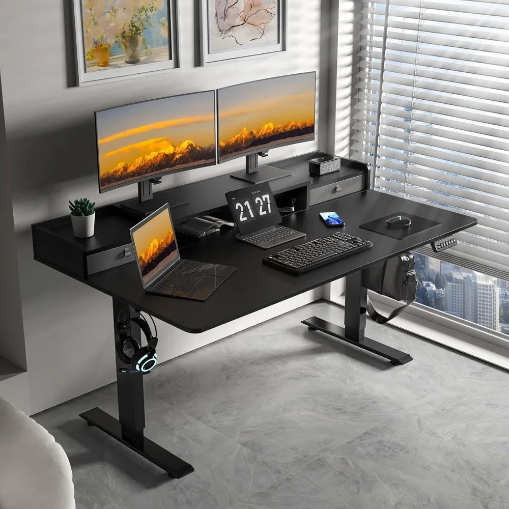 Electric Standing Desk with 2 Drawers Adjustable Height Widened Stand Up Desk with Storage Sit to Stand Ergonomic