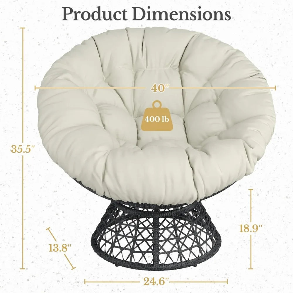 Indoor Papasan Chairs with Thick Tufted Cushions and Frame Swivel Wicker Ergonomic Lounge Reading Chairs for Living