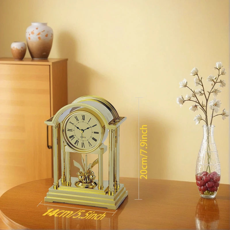 Vintage Table Clock with Quartz Movement Antique Style Desk Alarm Clock for Home Décor Bedroom Bookshelf Office Battery