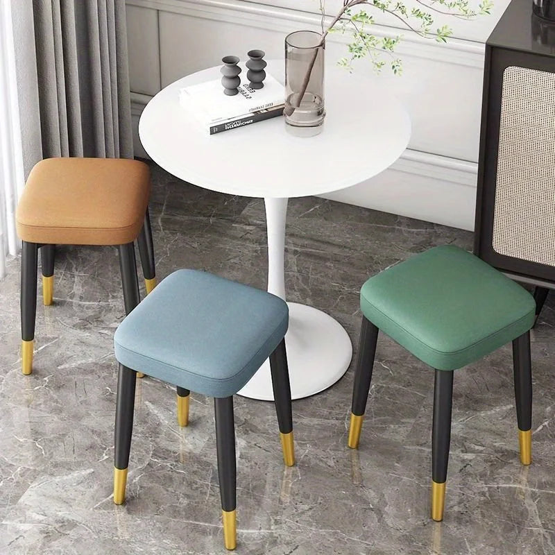 Modern Cushioned Stool for Dining Room Living Room Bedroom and Office | with Golden Foot Cover Criss-cross Construction
