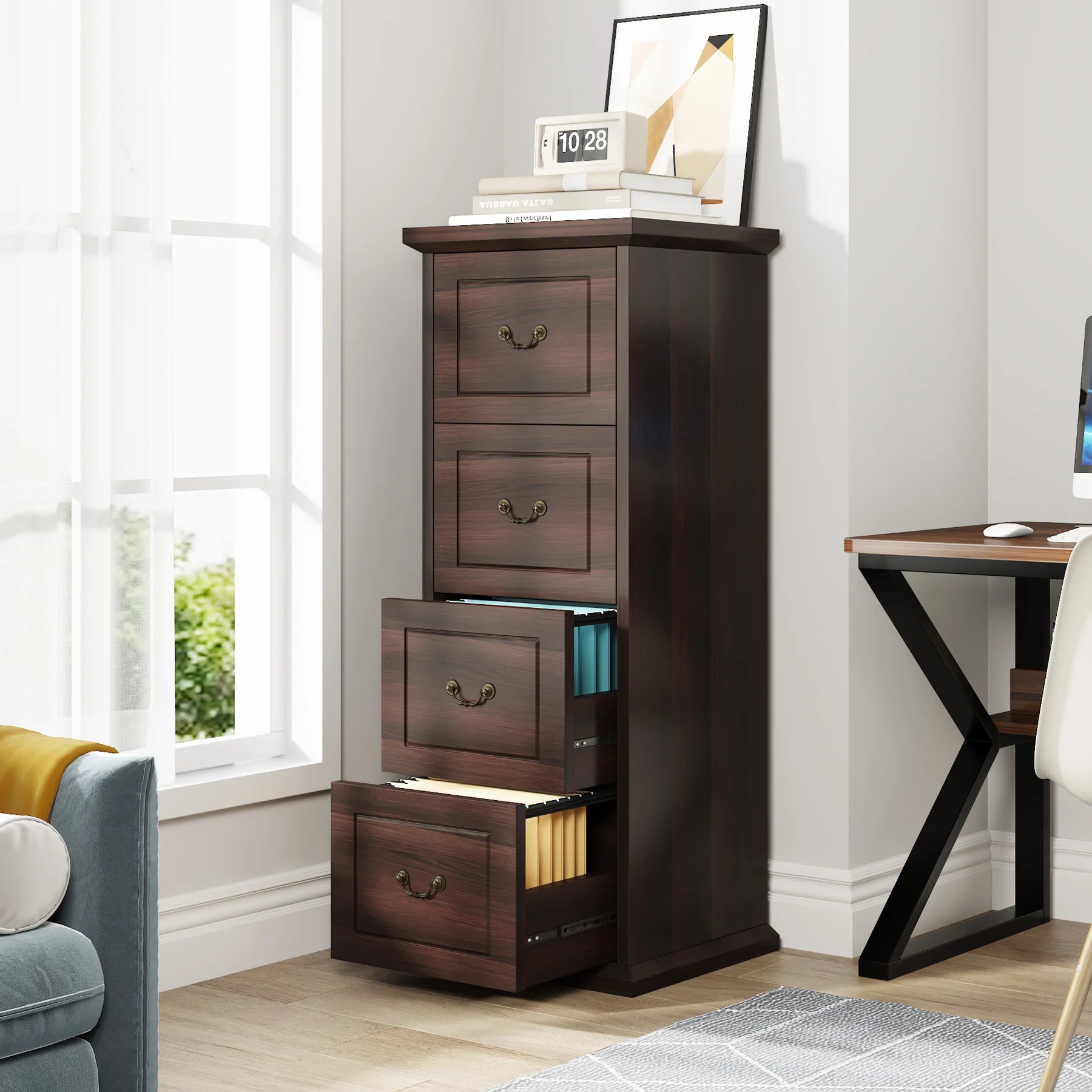 Tribesigns 4-Drawer File Cabinet Filing Cabinet Vertical File Cabinet Home Office Wood Filing Cabinet for A4 /Letter