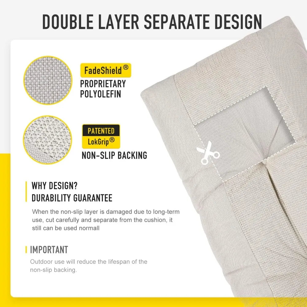 LokGrip Non Slip Tufted Memory Foam Bench Cushion FadeShield Water Resistant Durable Thicken Outdoor/Indoor Bench Seat